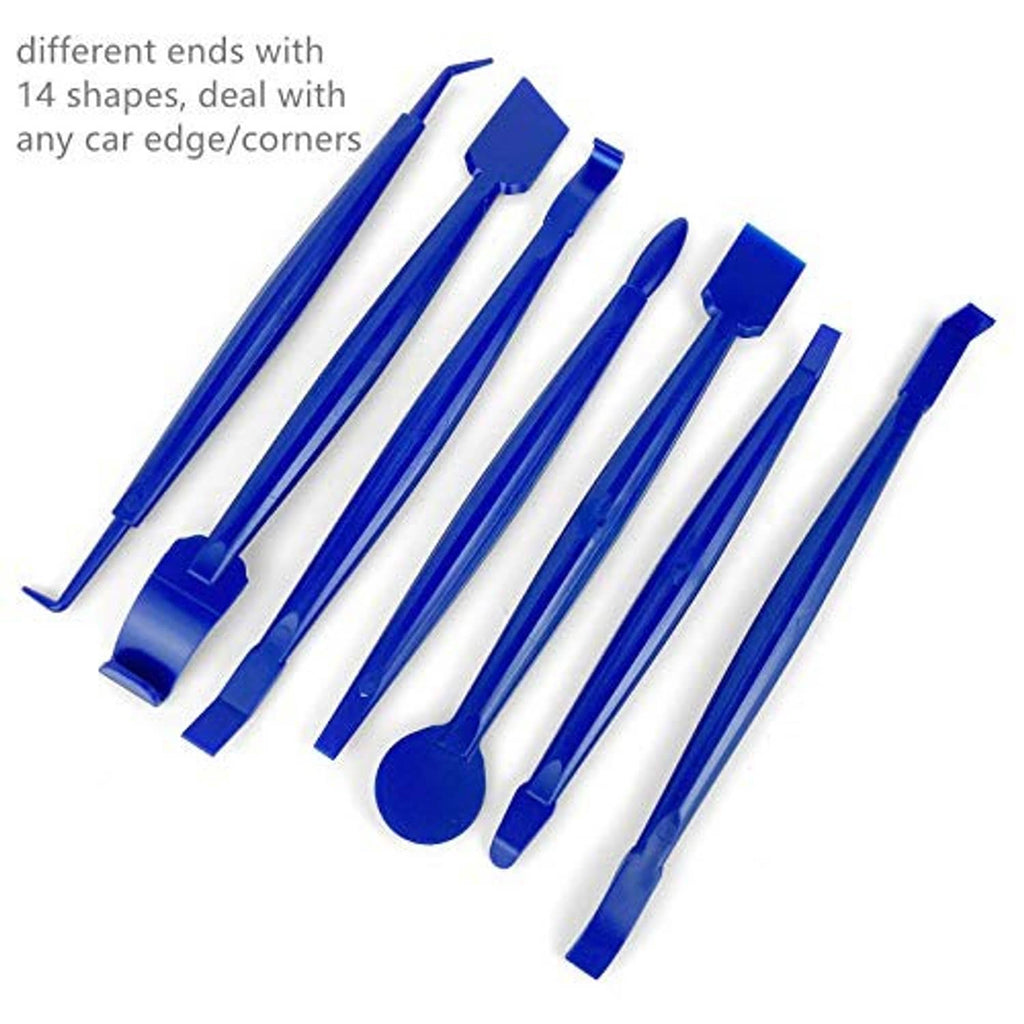 Blue vinyl wrap edge tools set with multiple trimming/finishing pieces