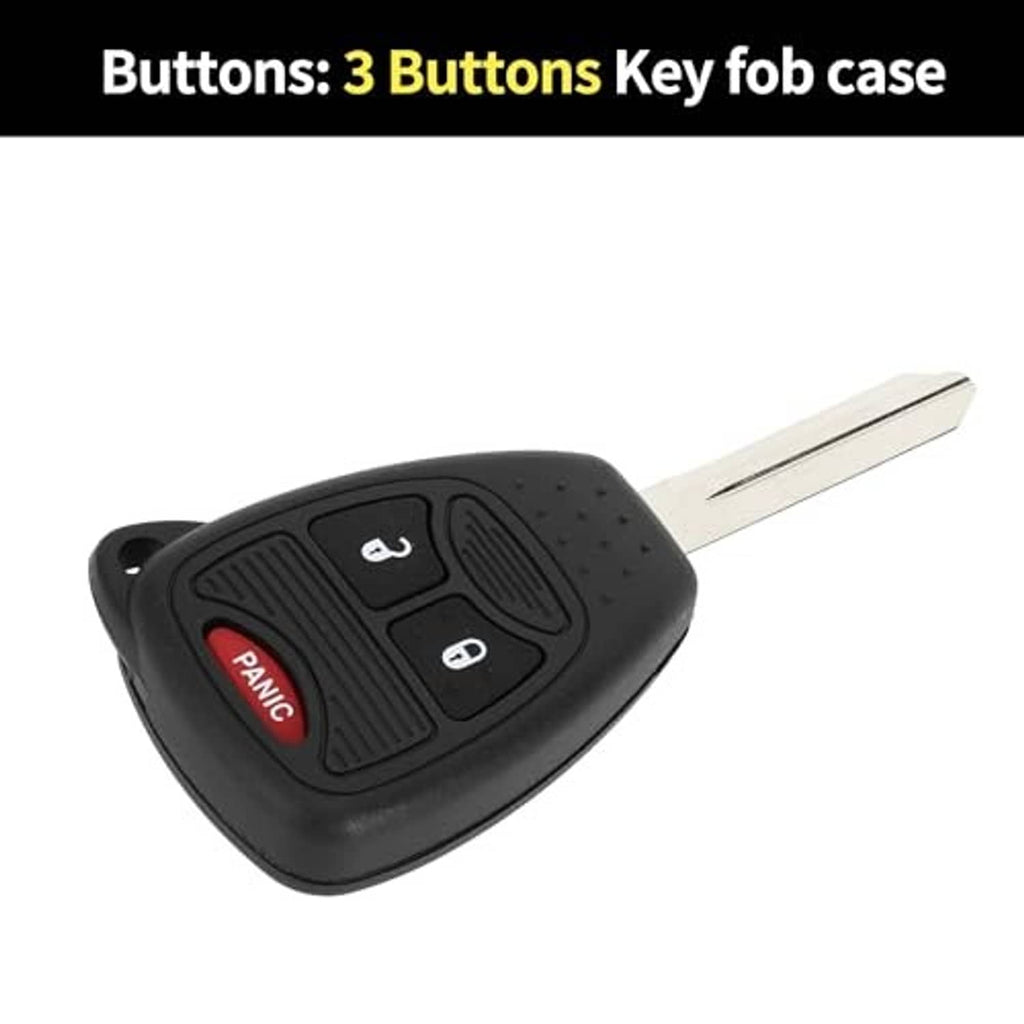 Black key fob shell case with three buttons and metal key blade, angled view