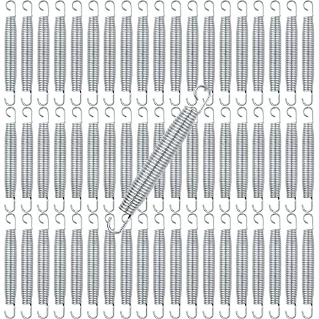 Silver trampoline replacement springs with looped hooks, heavy duty stainless steel set