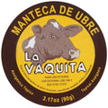 Round udder balm tin with cow graphic, La Vaquita topical analgesic label, 3.17 oz