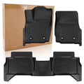 Set of black rubber floor mats with raised traction channels and circular anchor points