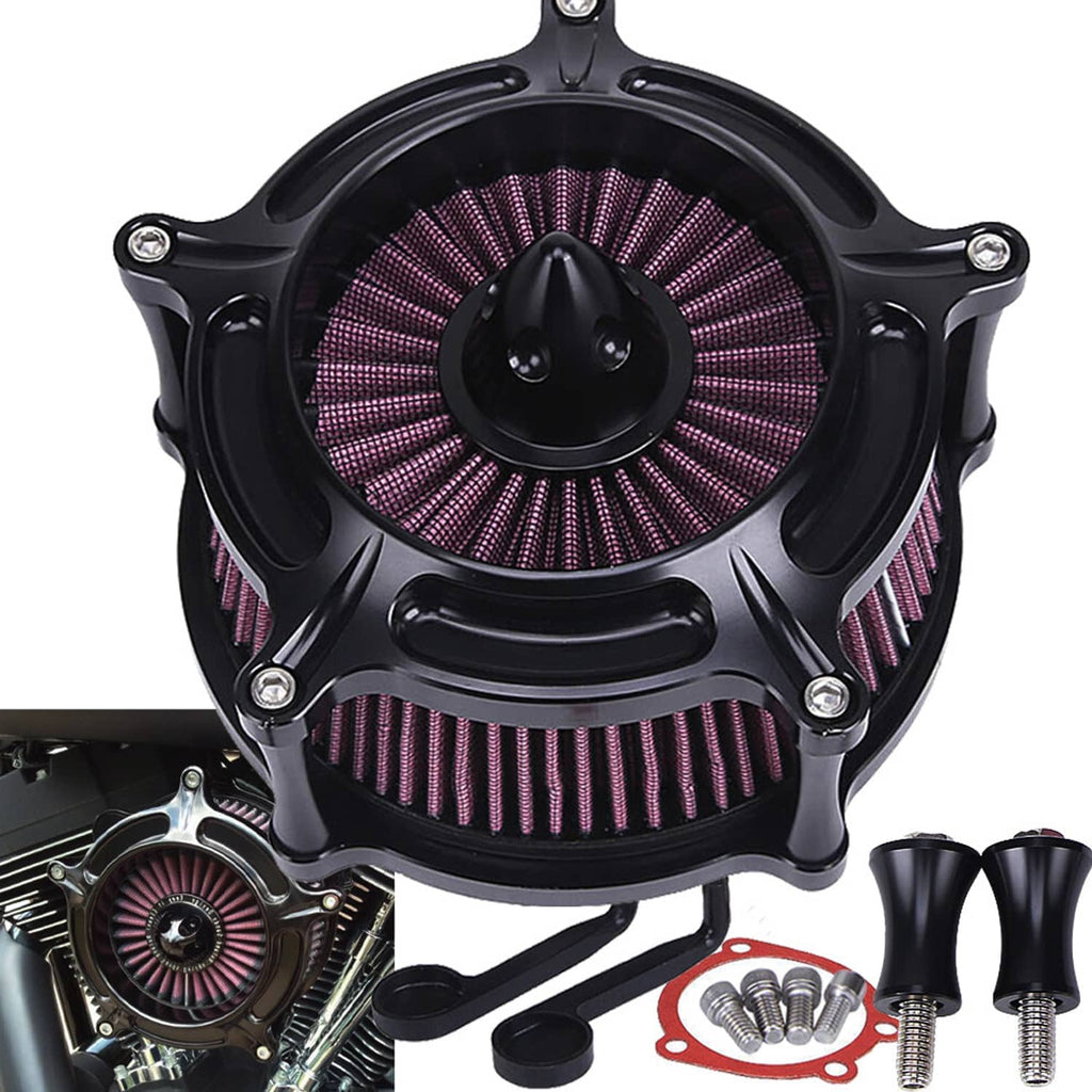 Black air cleaner intake filter kit with dual cone filters and mounting hardware