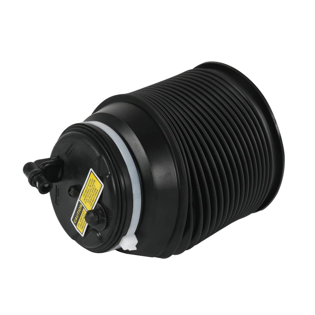 Black air suspension air spring bag with threaded inlet and valve fitting