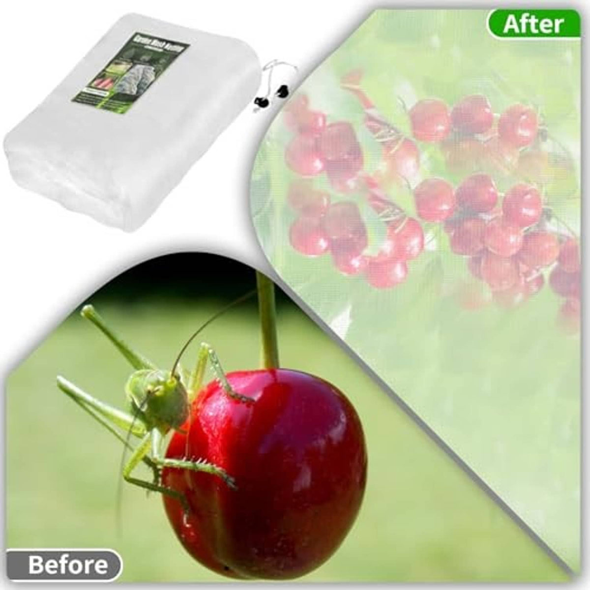 Fruit tree netting bag, folded white ultra-fine mesh with zipper closure