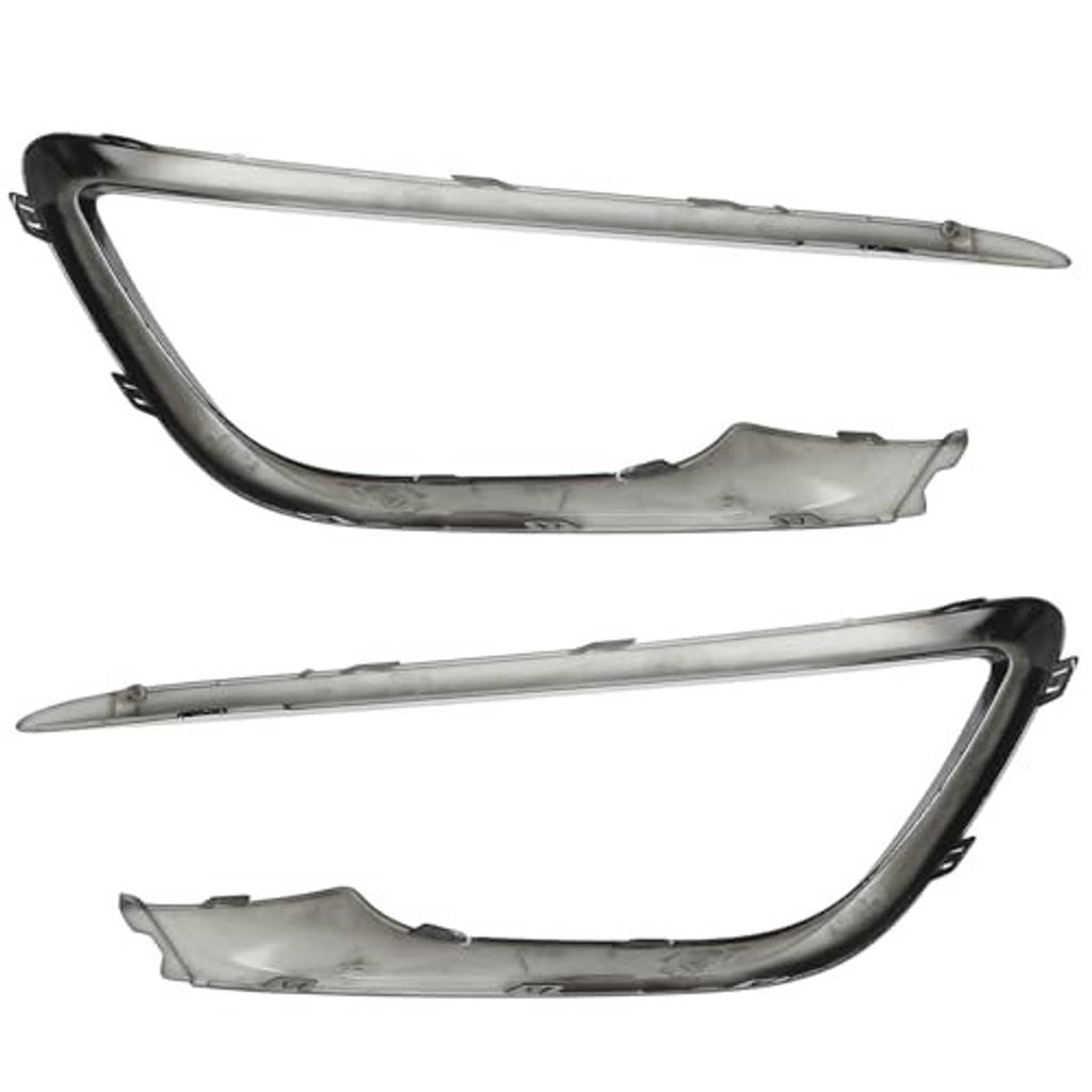 Fog light bezel trim pair with chrome finish and black mounting edges