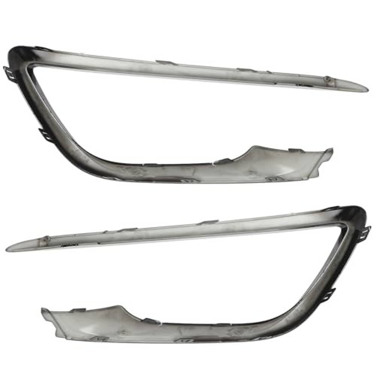 Fog light bezel trim pair with chrome finish and black mounting edges