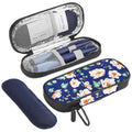 Floral insulin cooler travel case with zipper, open view of two blue ice packs