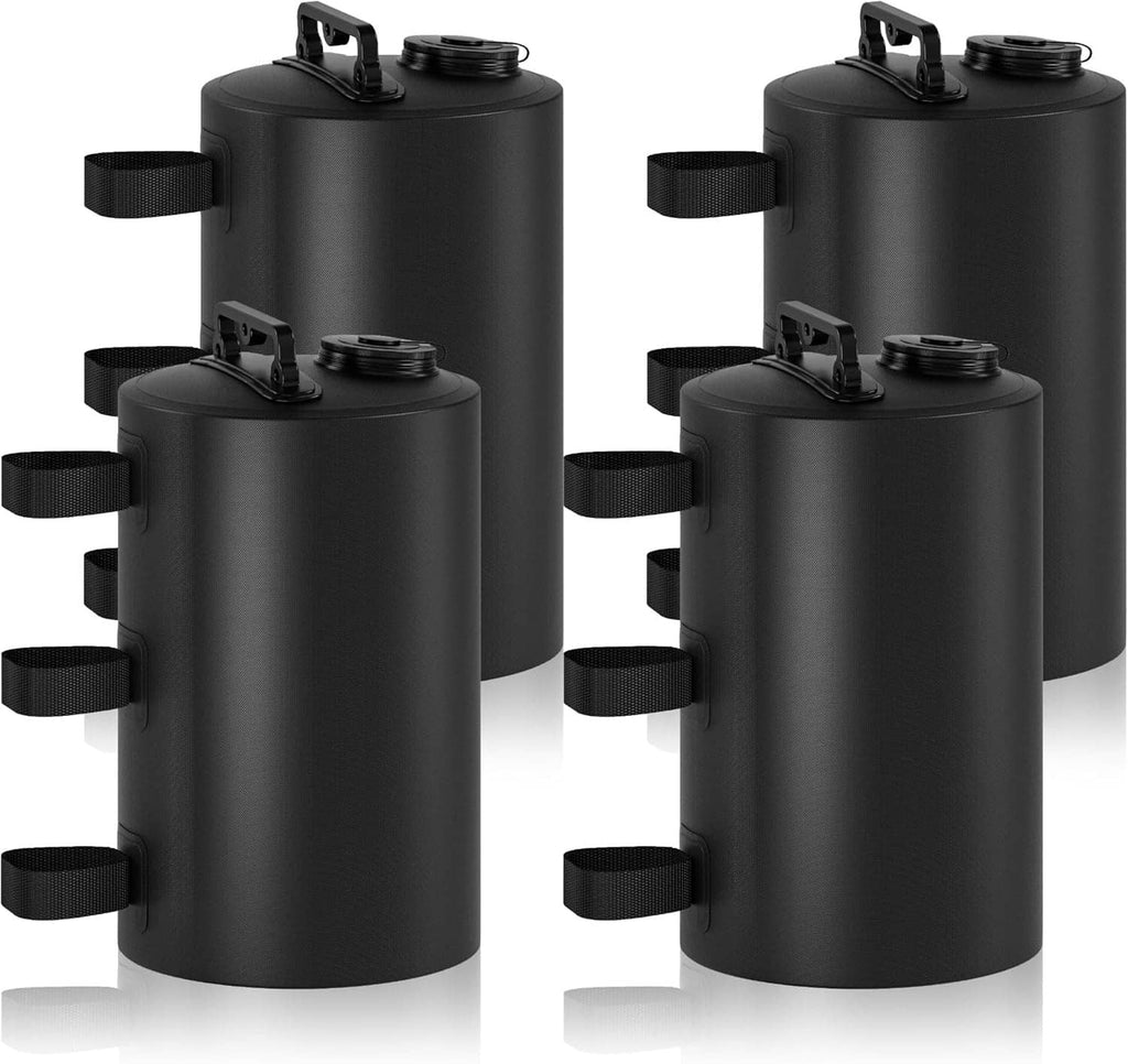 Portable black water weight bag with carry handle, screw cap, and attachment straps