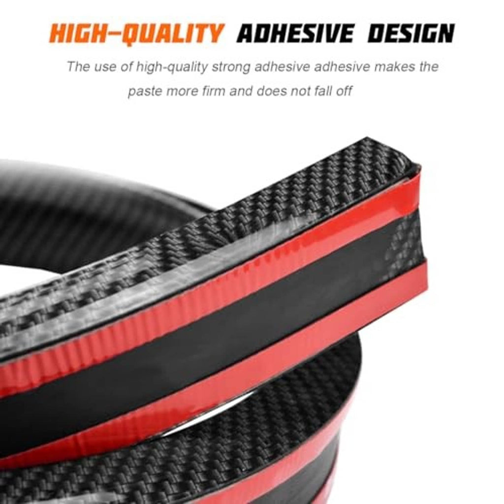 Carbon fiber-look rubber spoiler lip with red accent stripe, glossy black texture