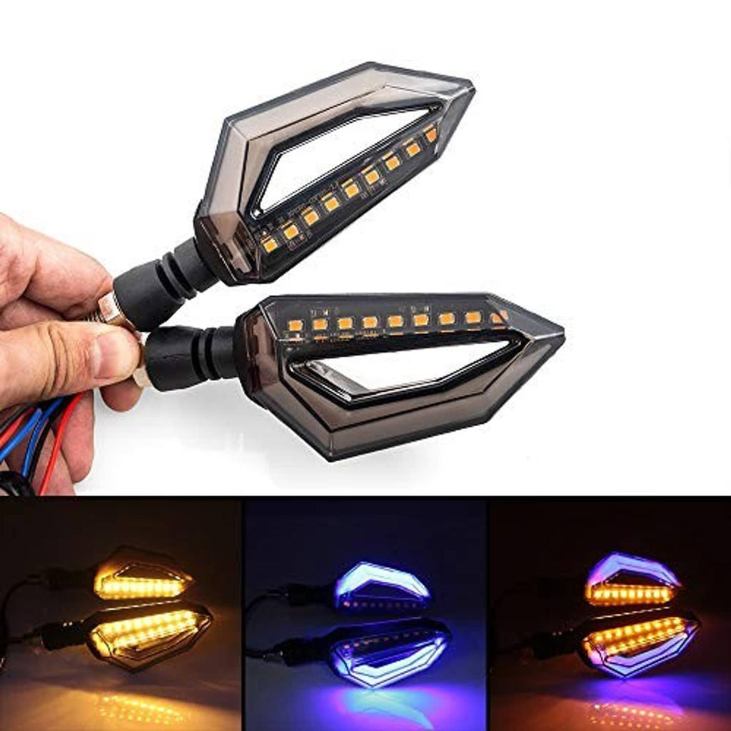 Motorcycle LED turn signals with black rubber stems and clear lens, amber LED strip