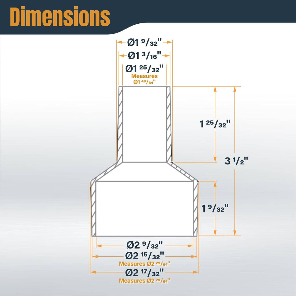 Hose reducer adapter dimension diagram with labeled diameter measurements