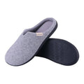 Men's grey plush corduroy indoor slippers with cushioned dark rubber sole