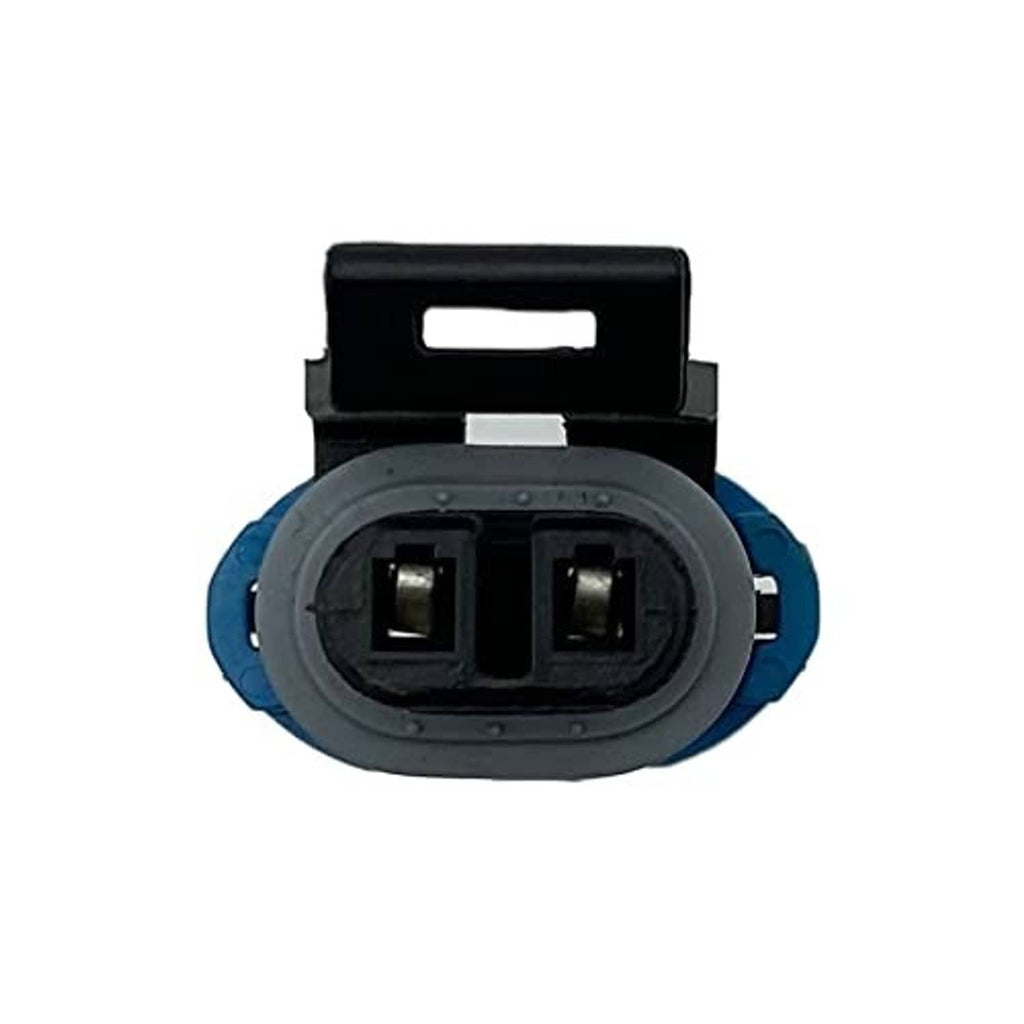 Wheel speed sensor wiring connector with two sockets, black housing, blue mounting ring