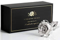 Silver tin rose ornament with gift box and engraved front panel