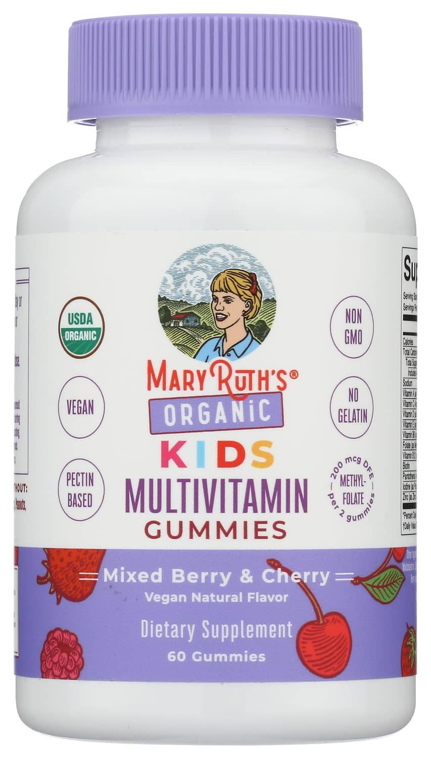 MARYRUTH'S Organic Kids multivitamin gummies bottle with lavender cap, front label