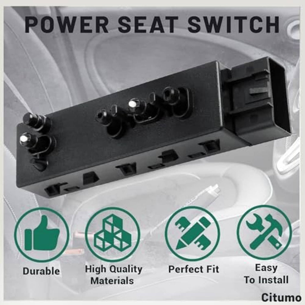Black power seat switch panel with four knob controls and wire connector socket