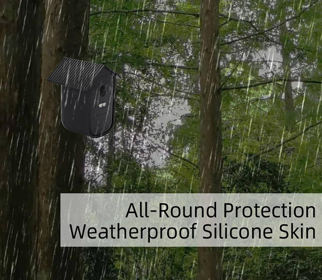 Black silicone camera cover with ridged top attached outdoors