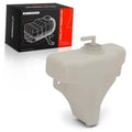 White engine coolant expansion reservoir tank with cap and small hose outlet