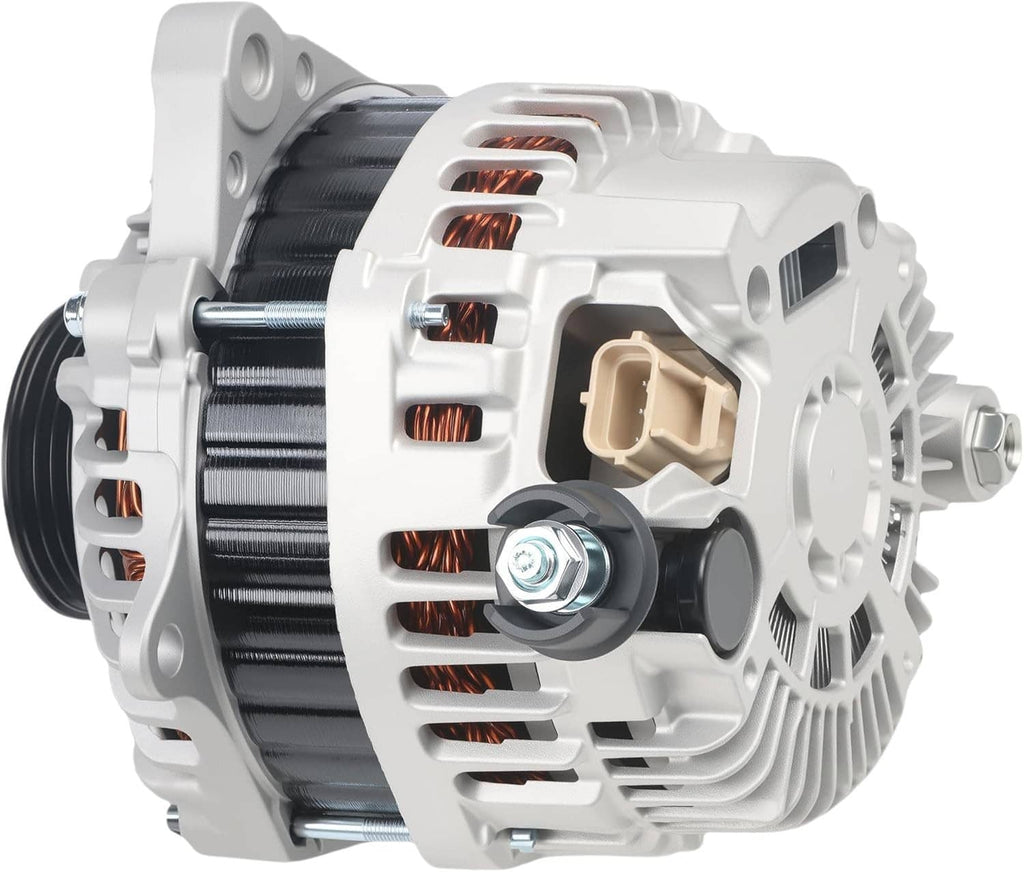 Alternator with pulley, vented fan, and copper windings; white housing