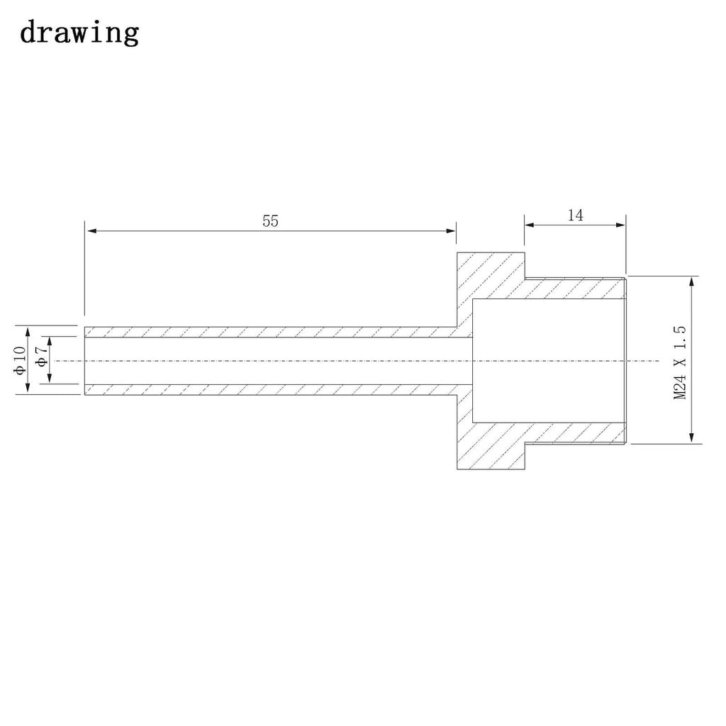 Technical line drawing of ATF fill adapter dimensions and threaded section
