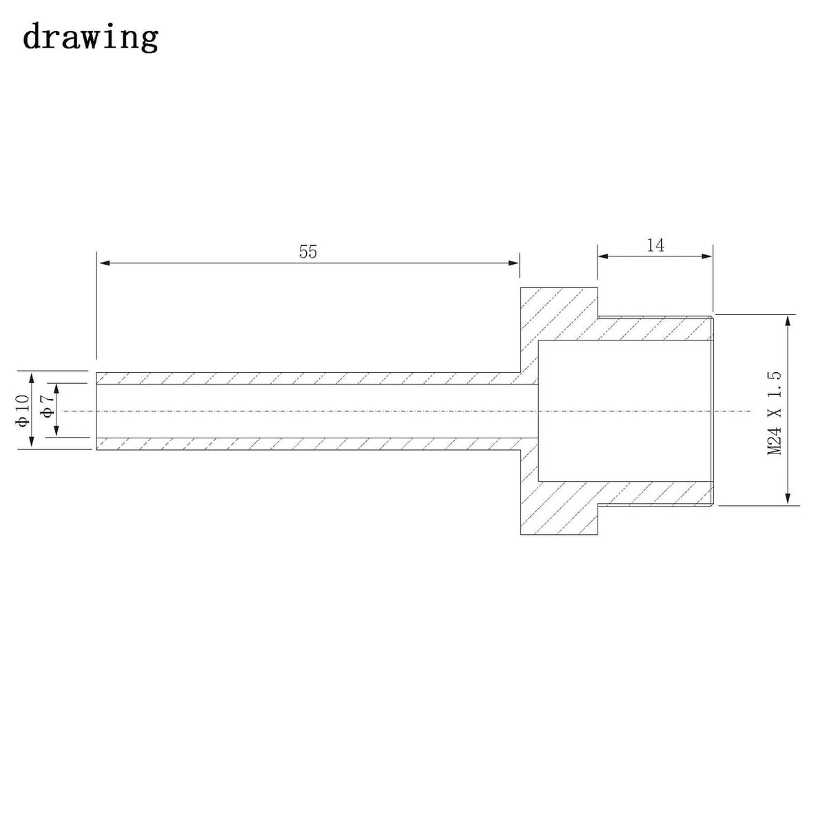Technical line drawing of ATF fill adapter dimensions and threaded section