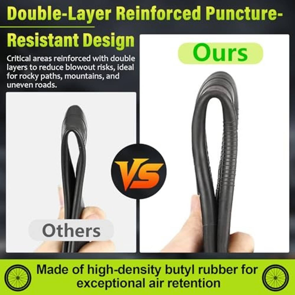 Double-layer puncture-resistant black 16x3.0 inner tube with Schrader valve