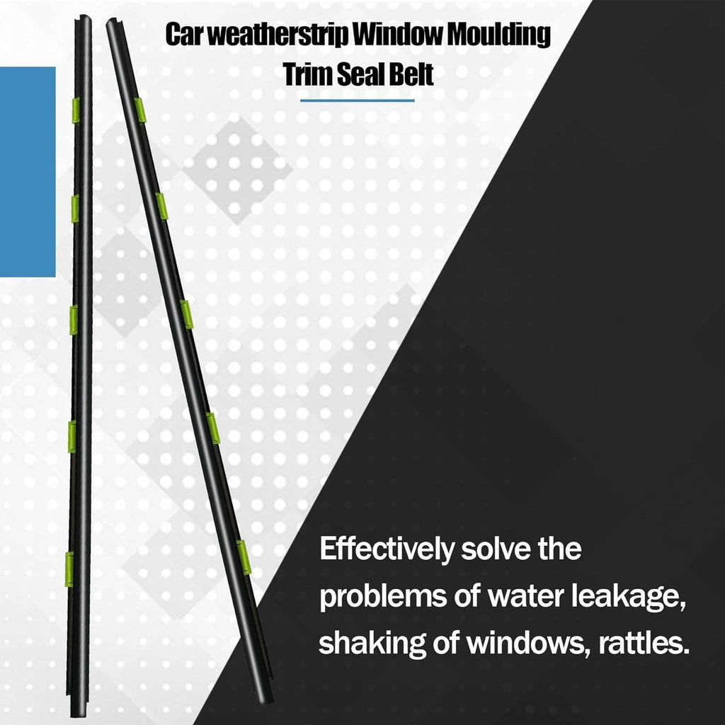 Pair of black window moulding trim seals with green alignment markers
