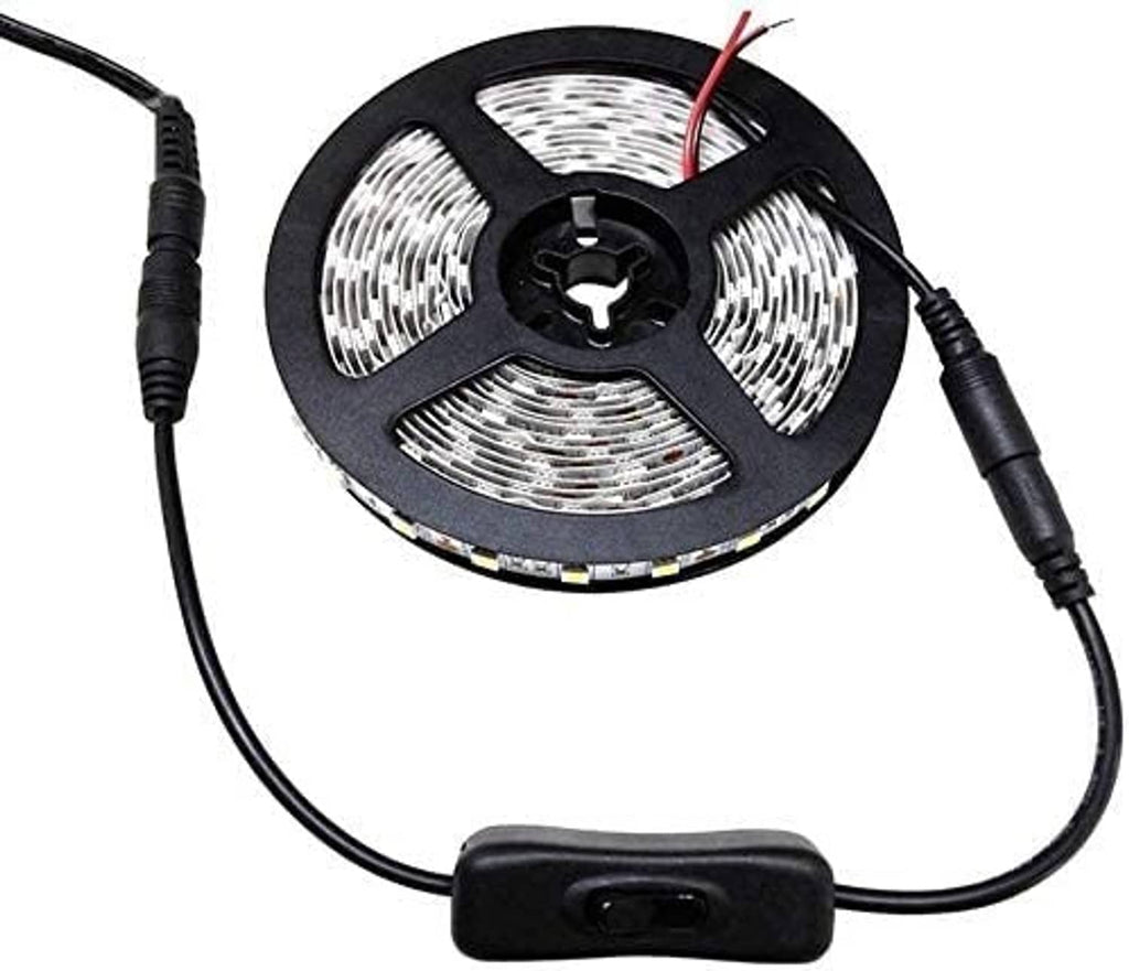 Black inline on/off switch on LED strip cable with connector