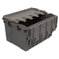 Grey plastic lidded storage container with recessed lid, open top view