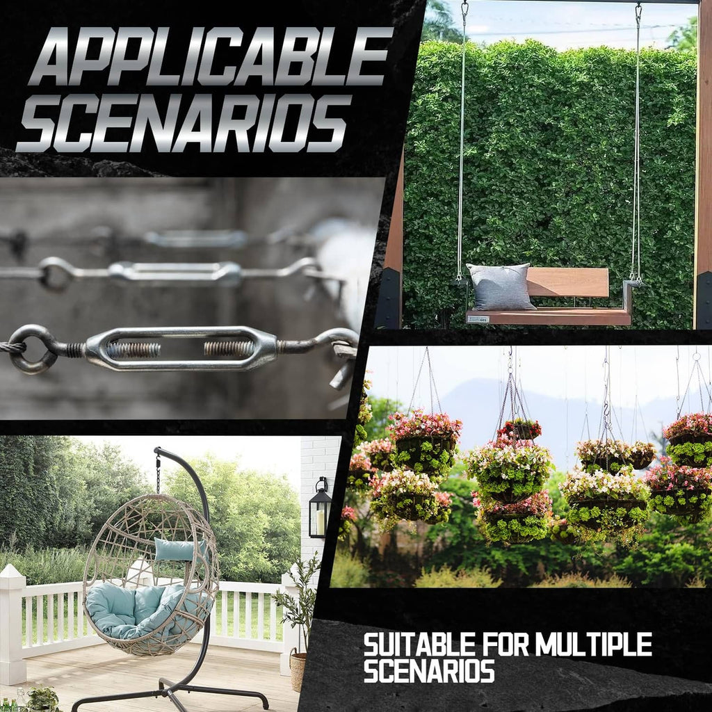 Stainless steel M4 turnbuckle with dual eye hooks and coiled threaded adjustment