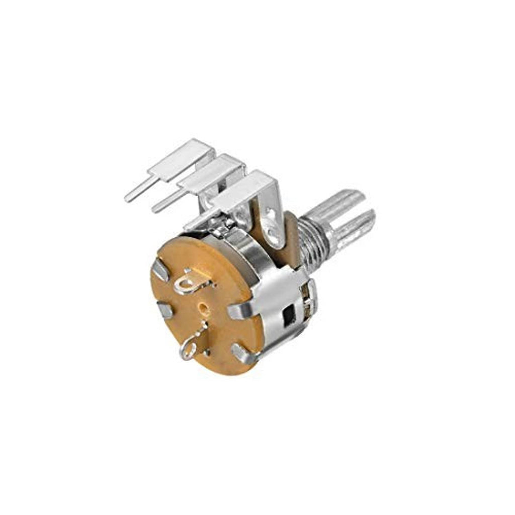 Rotary potentiometer with switch, 10k single-turn, angled view with threaded shaft