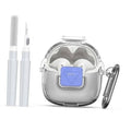 Clear TPU earbud case cover with blue latch, carabiner, and cleaning tool sticks