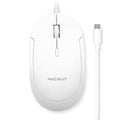 White wired optical mouse with USB-C cable, 3 buttons, MACALLY logo
