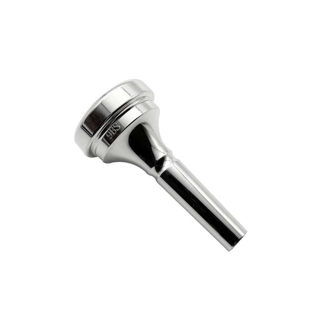 Silver-plated trombone mouthpiece with dark inner throat and 9BS