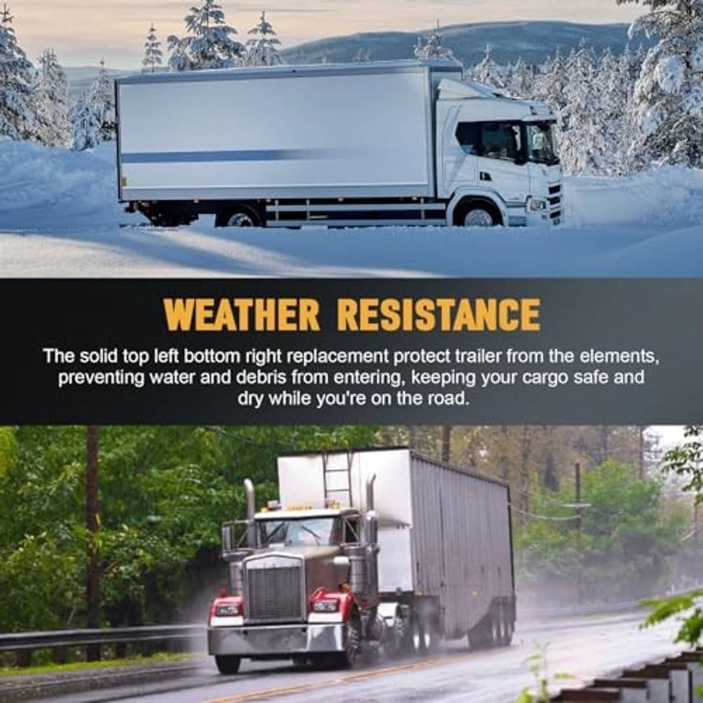 White cargo truck trailer on a snowy road in winter scenery