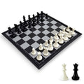 Magnetic travel chess board with black and white squares and black/white pieces