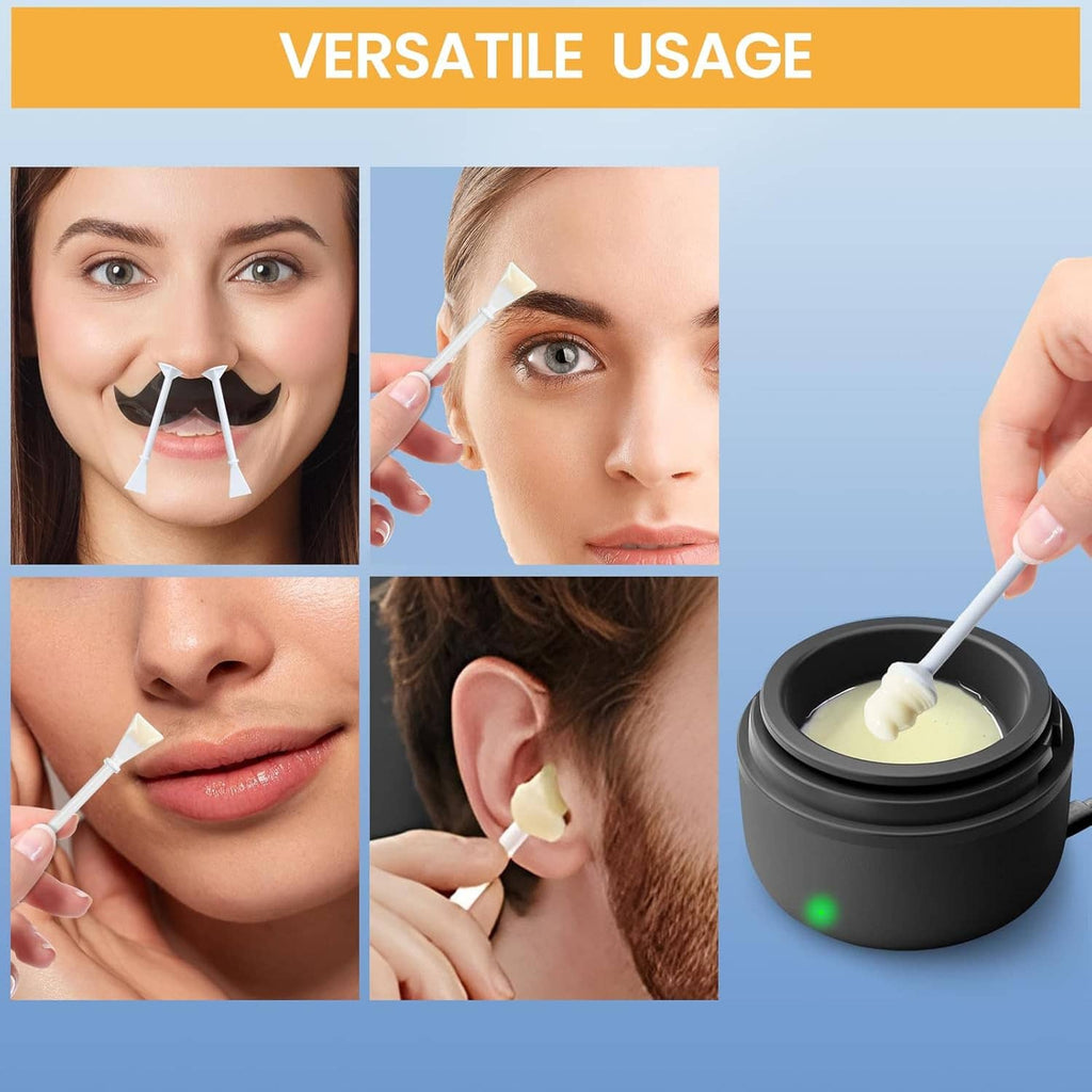 Nose wax applicators being used on face and nostril areas with disposable stick tips