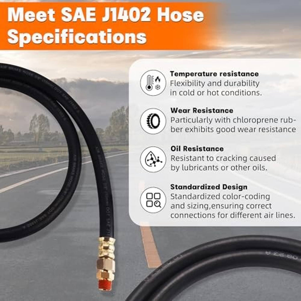 Black SAE J1402 air brake hose with brass fitting end for standardized connections