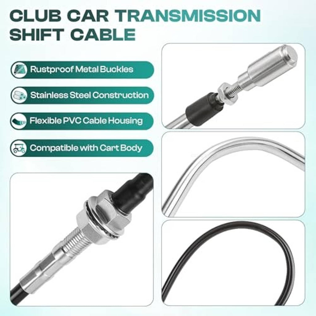 Club car transmission shift cable with metal connectors and black PVC housing