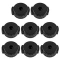 Set of 6 black plastic cymbal nuts with center holes and ridged edges.