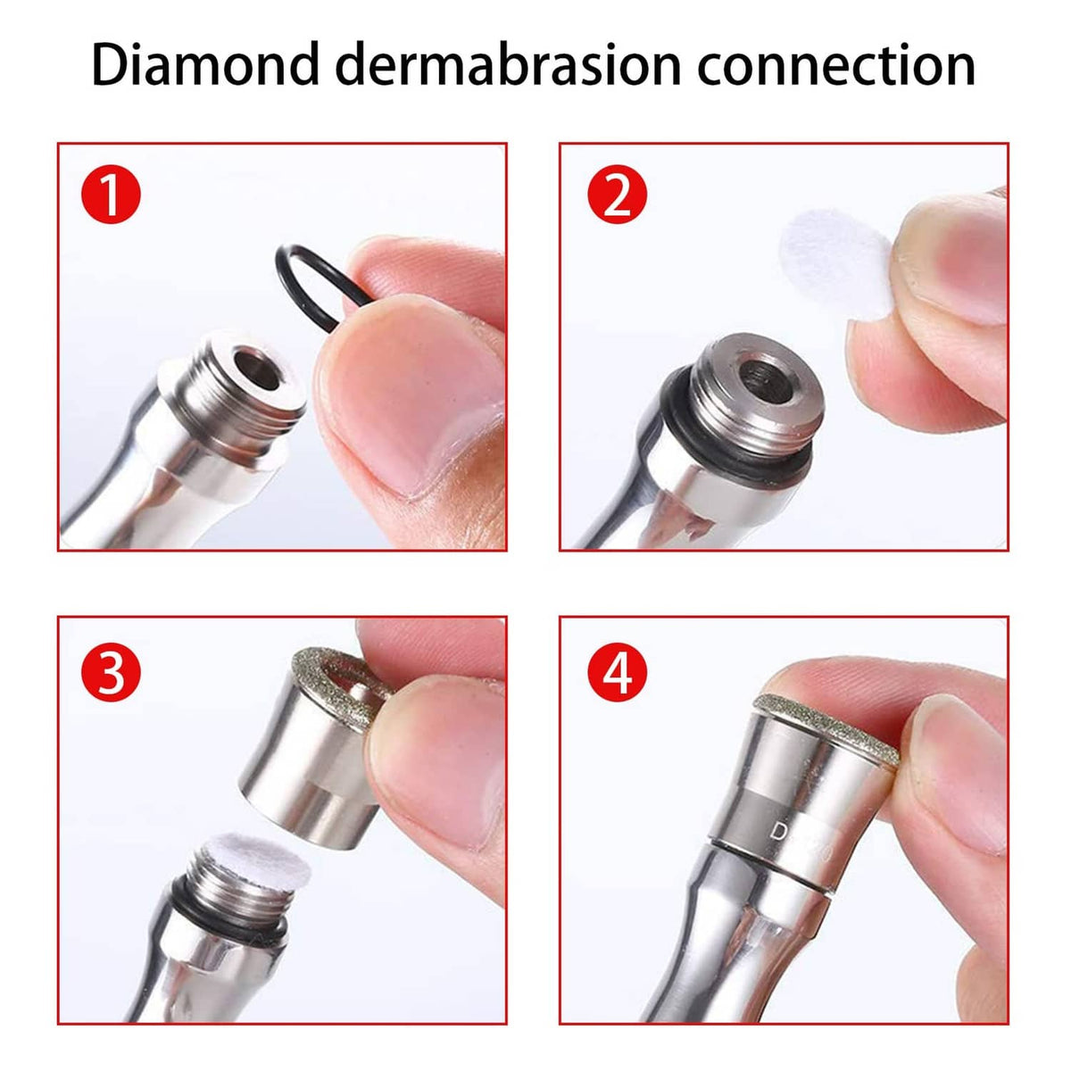 White cotton filter disc shown connected to a diamond dermabrasion connector