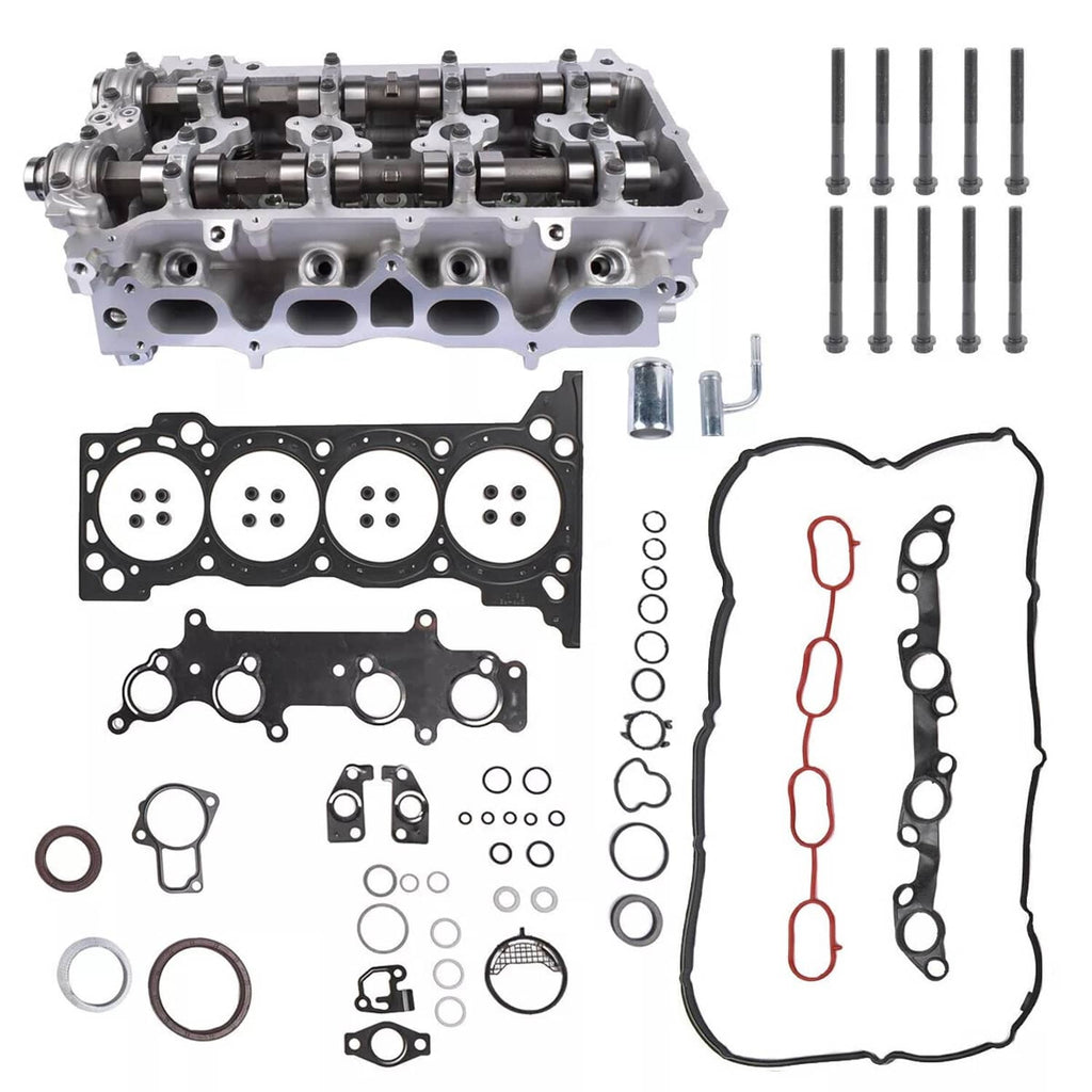 Cylinder head gasket set components and assembled cylinder head, including gaskets and bolts