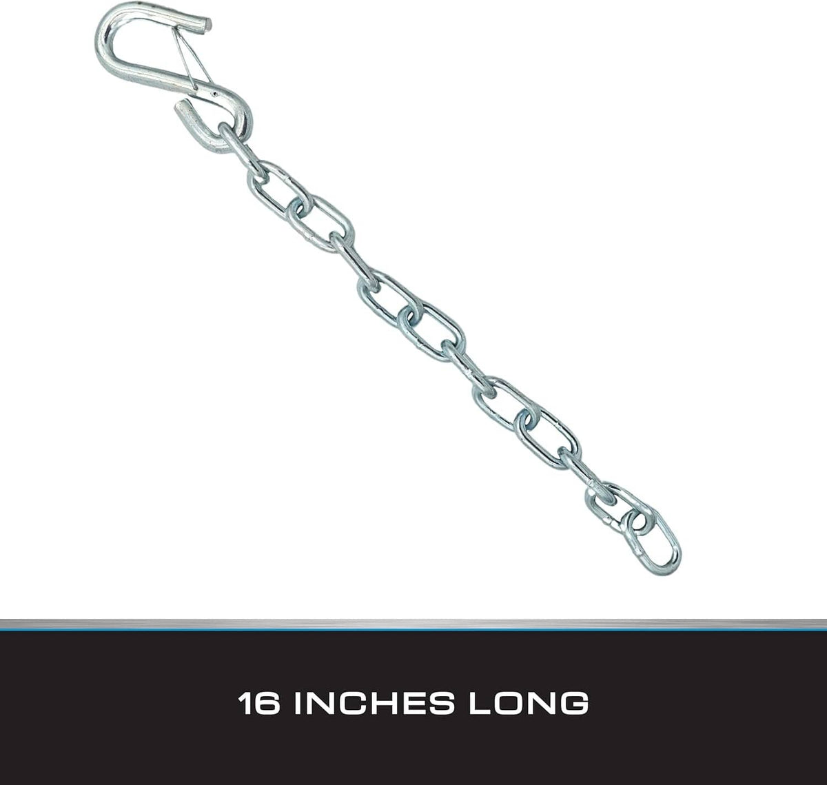 Galvanized steel chain with hook end, 16-inch length