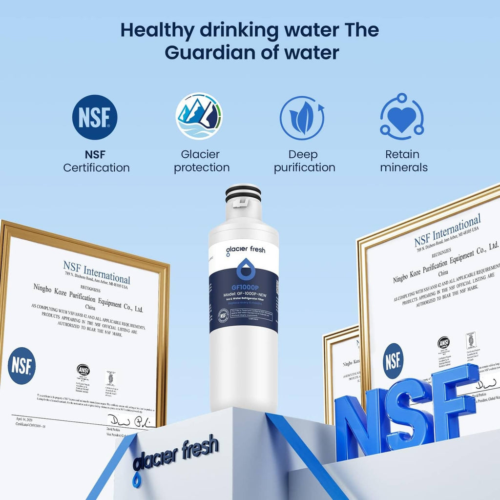 Glacier Fresh water filter cartridge with NSF certification seals