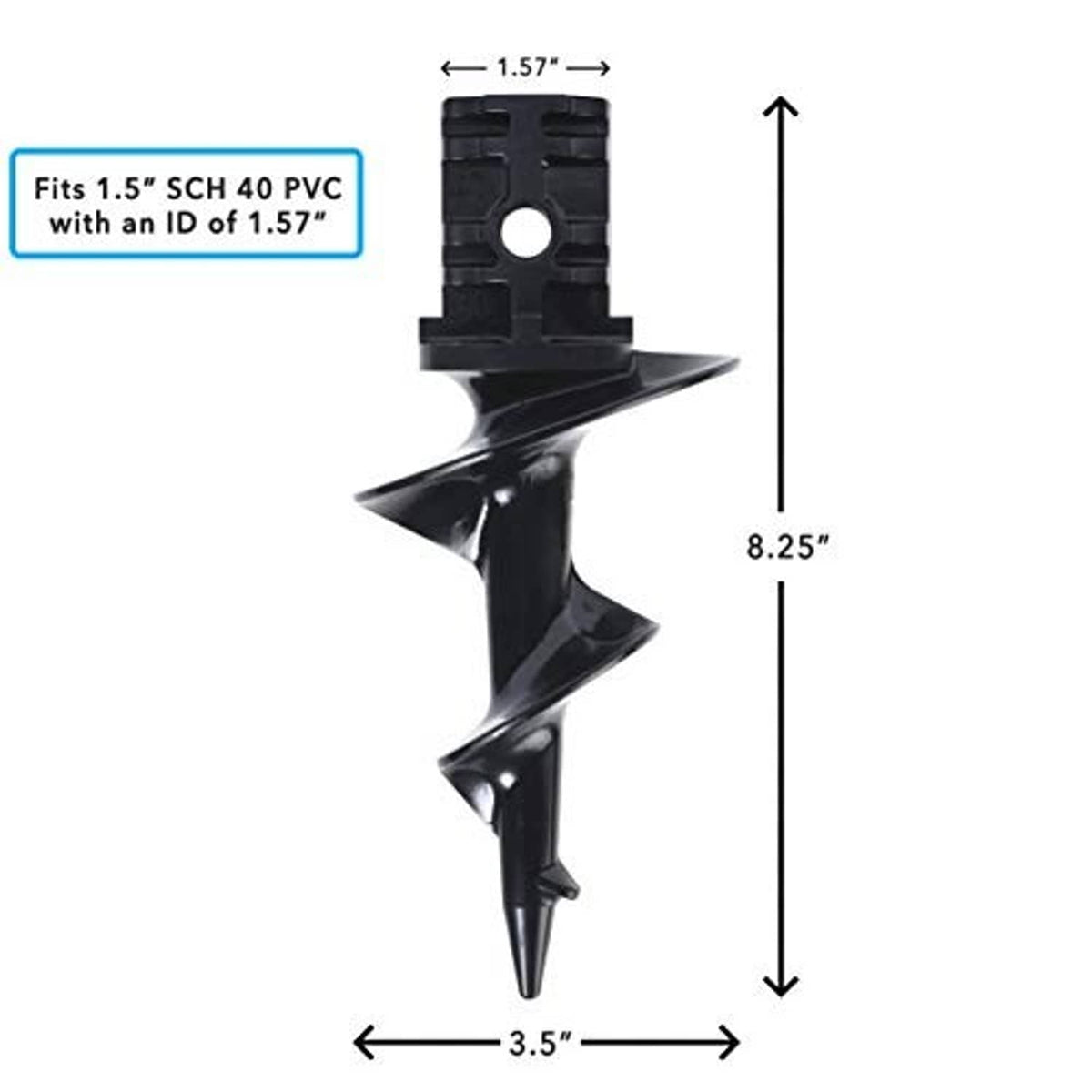 Black dock auger sand anchor: fits 1.5 in SCH 40 PVC, 8.25 in length