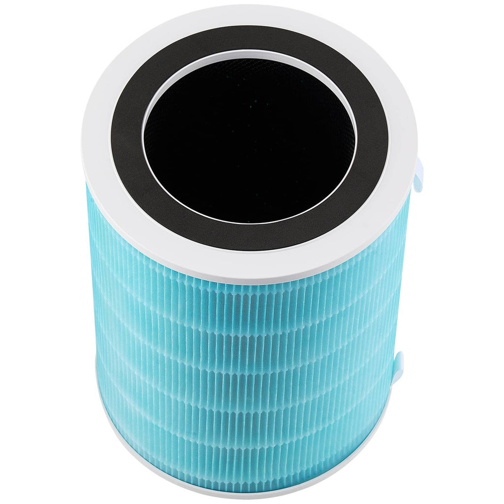 Uimoso H13 air purifier filter replacement, top view: blue pleated cylinder with black disc