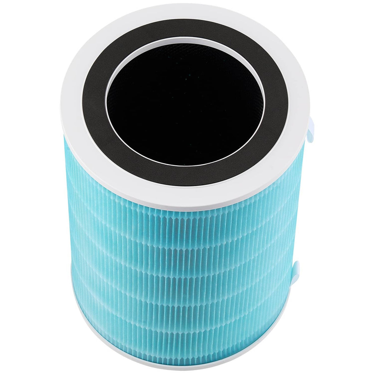 Uimoso H13 air purifier filter replacement, top view: blue pleated cylinder with black disc