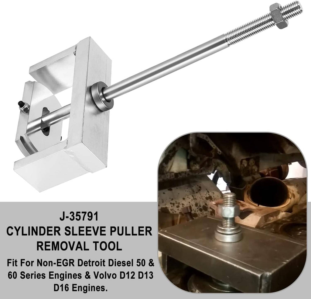 Cylinder sleeve puller tool with long threaded screw and metal clamp