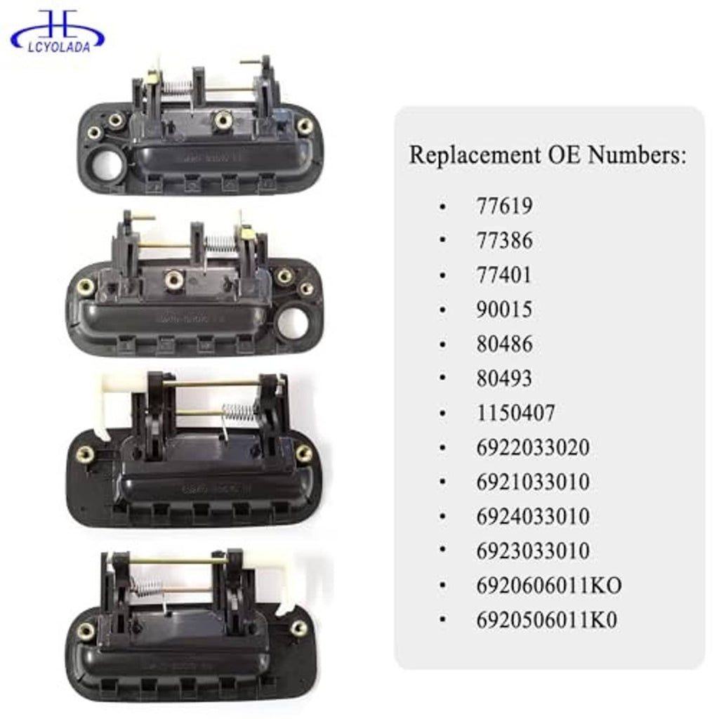 Set of 8 door handle mechanisms, black interior parts with springs and mounting brackets