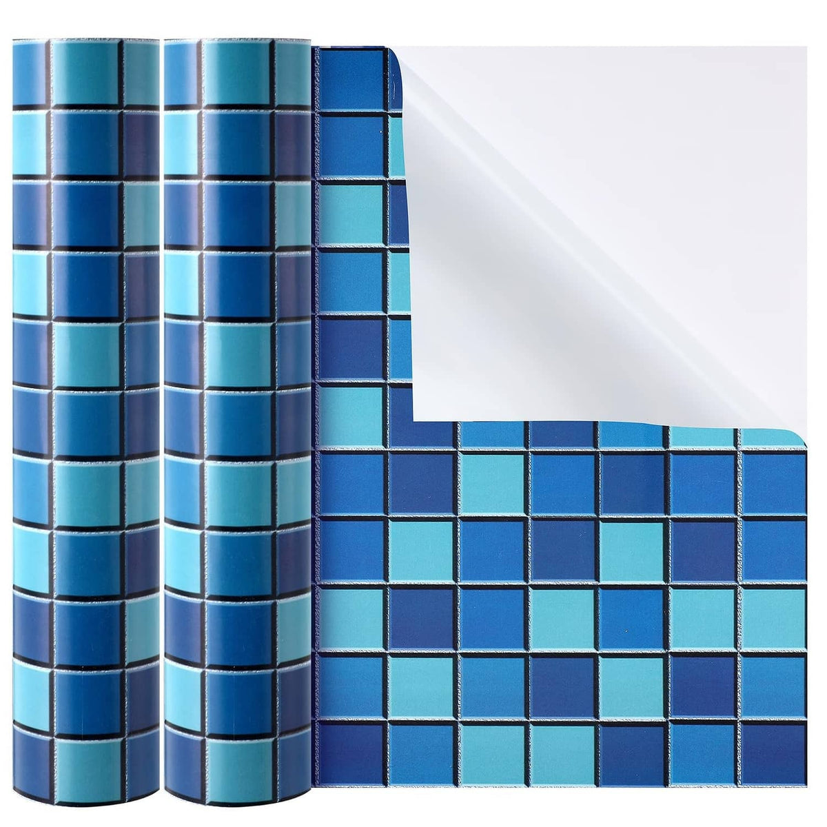 Blue-green mosaic vinyl pool liner patch sheet, rolled corner and rectangular section